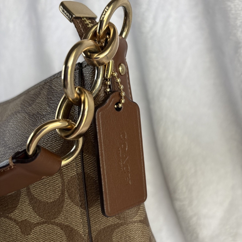 COACH Elle Hobo Signature Khaki Saddle Jacquard 2 Way Crossbody Shoulder Bag - Picture 4 of 16